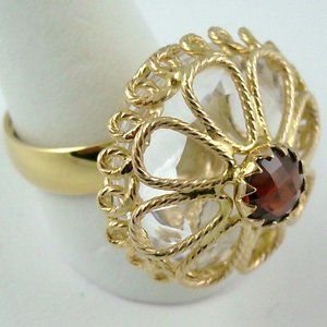 15.50ct Quartz & Garnet Rope Ring 14K Gold